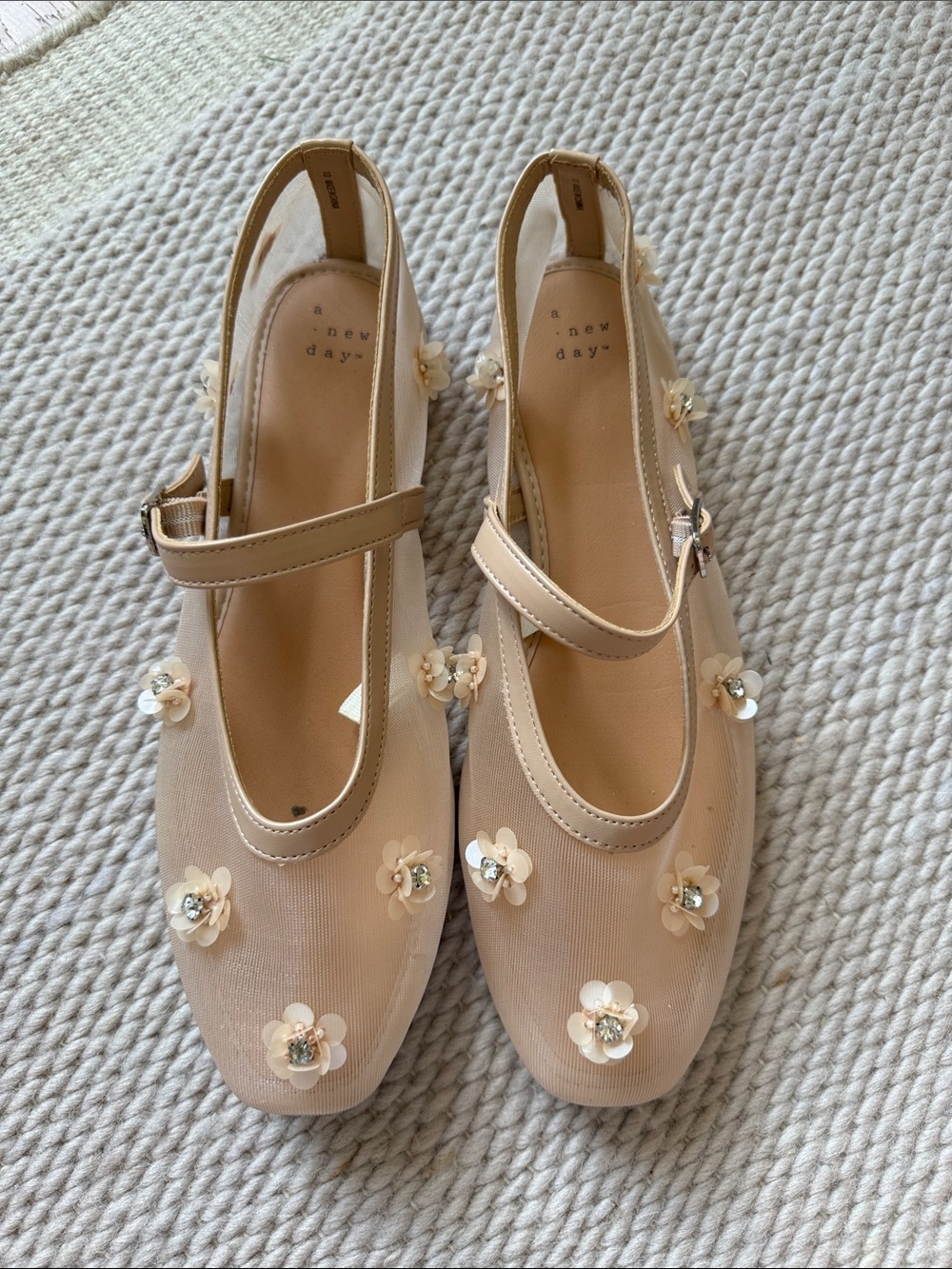 A New Day Floral Mesh Mary Jane Ballet Flats